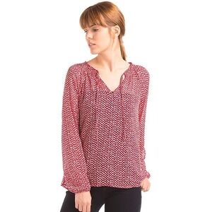 GAP Blouse Women M Tall Smocked Long Sleeve Flowy Minimalist Geo Peasant Boho